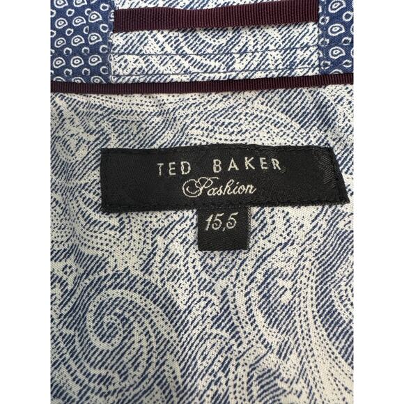 Ted Baker Navy Blue Contrast Flip Cuff Collar Dress Shirt Button Men Preppy 15.5 - Picture 5 of 9